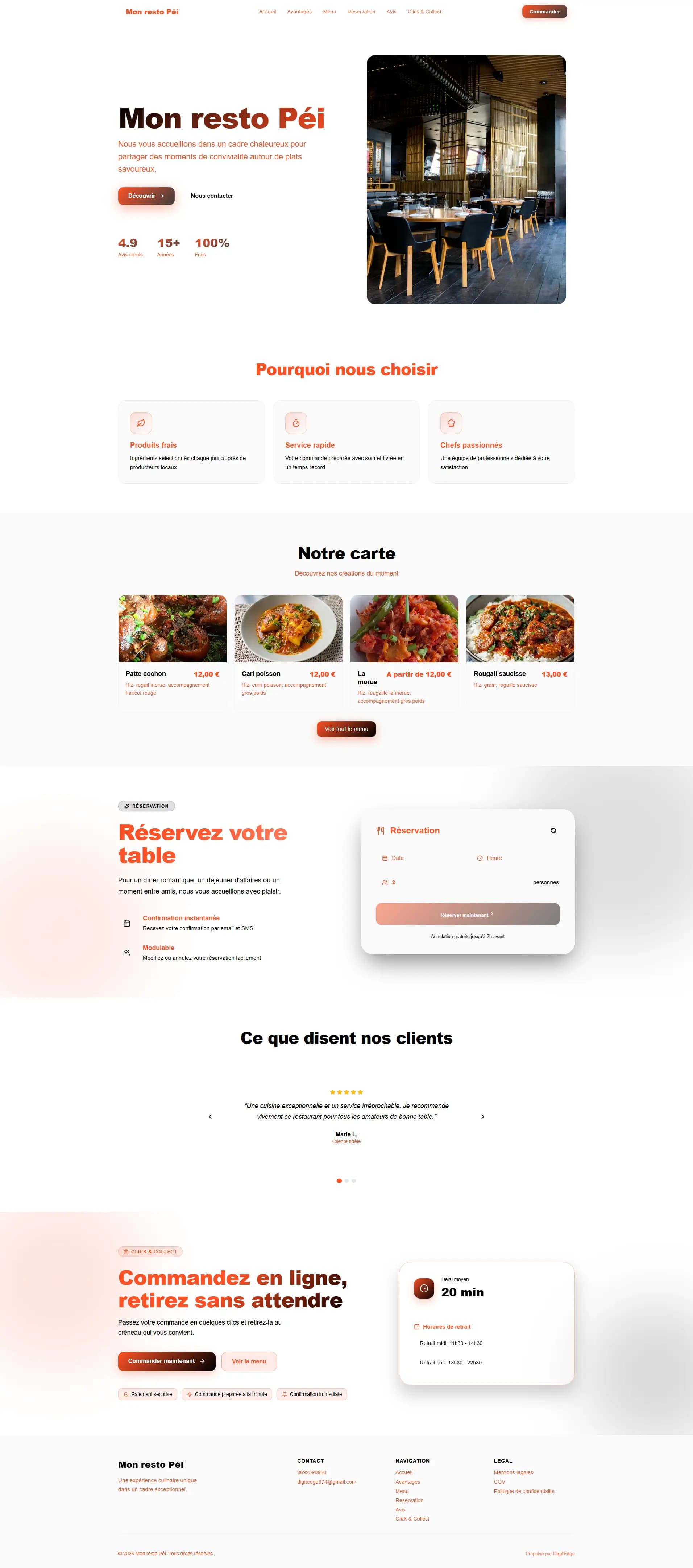 Exemple de site restaurant réalisé avec DigitResto